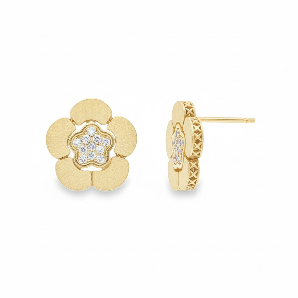 14K Yellow Gold Diamond Flower Stud Earrings – 0.21 CT-Bijoux Village Fine Jewellers