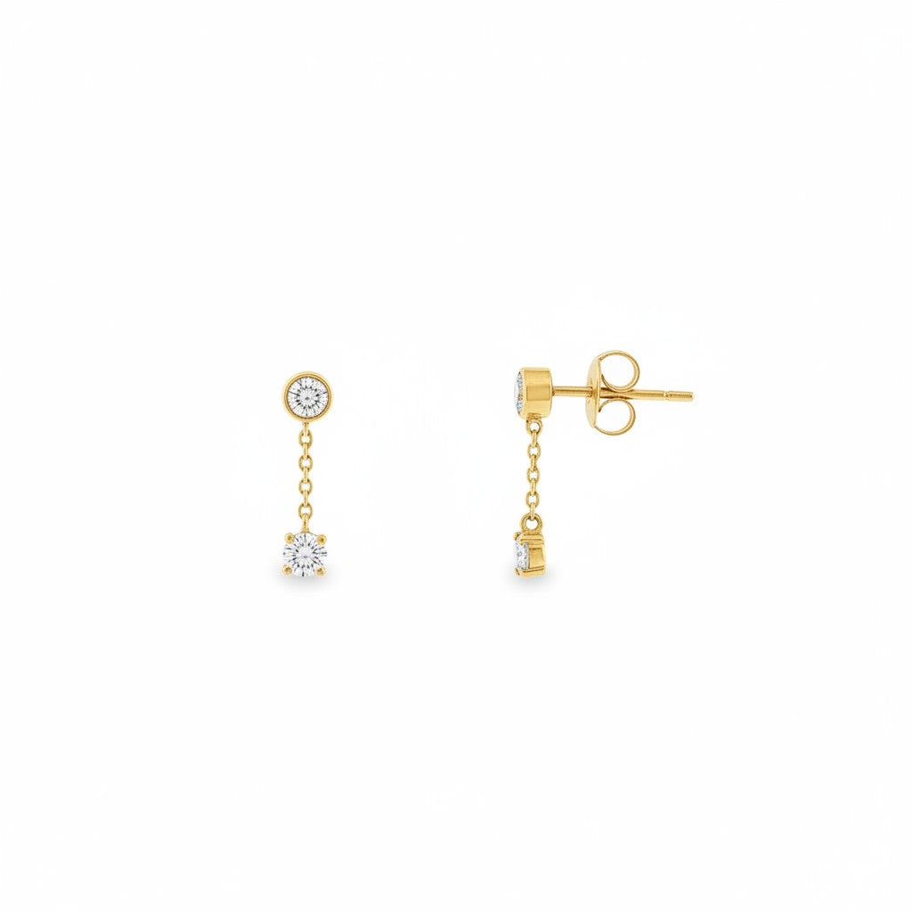14K Yellow Gold Diamond Drop Stud Earrings-Bijoux Village Fine Jewellers