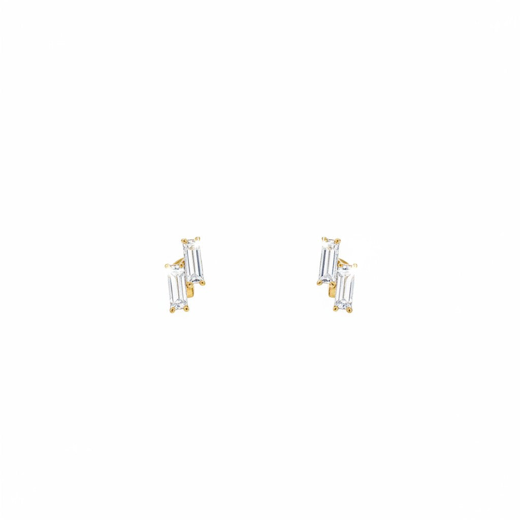 18K Gold Diamond Baguette Stud Earrings-Bijoux Village Fine Jewellers