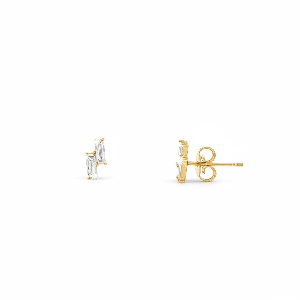 18K Gold Diamond Baguette Stud Earrings-Bijoux Village Fine Jewellers