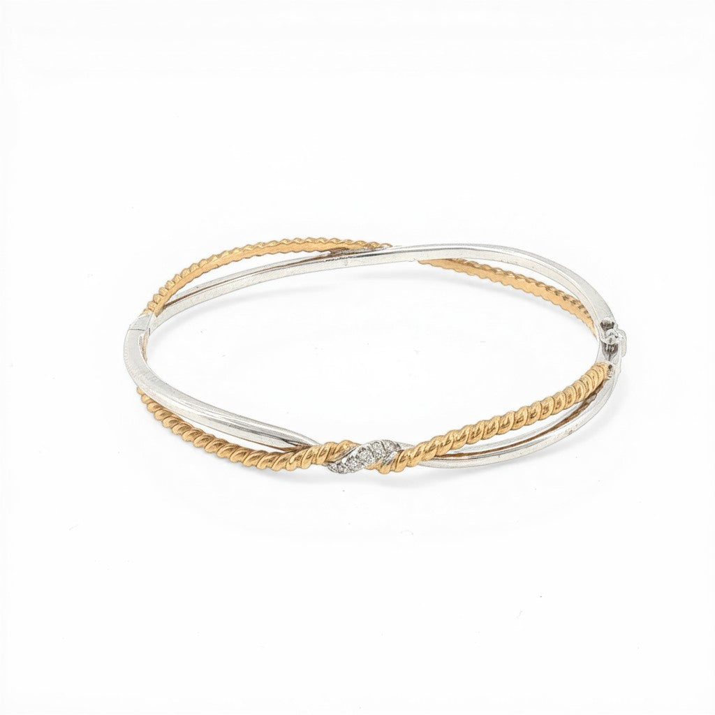 Twist Duo Bangle in 18K White and Yellow Gold-Bijoux Village Fine Jewellers