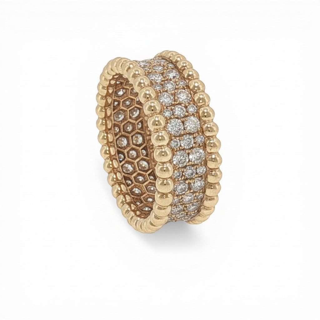18K Yellow Gold Beaded Diamond Band-Bijoux Village Fine Jewellers