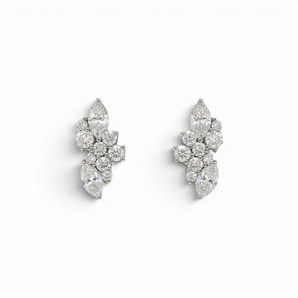 Custom Diamond Cluster Stud Earrings-Bijoux Village Fine Jewellers