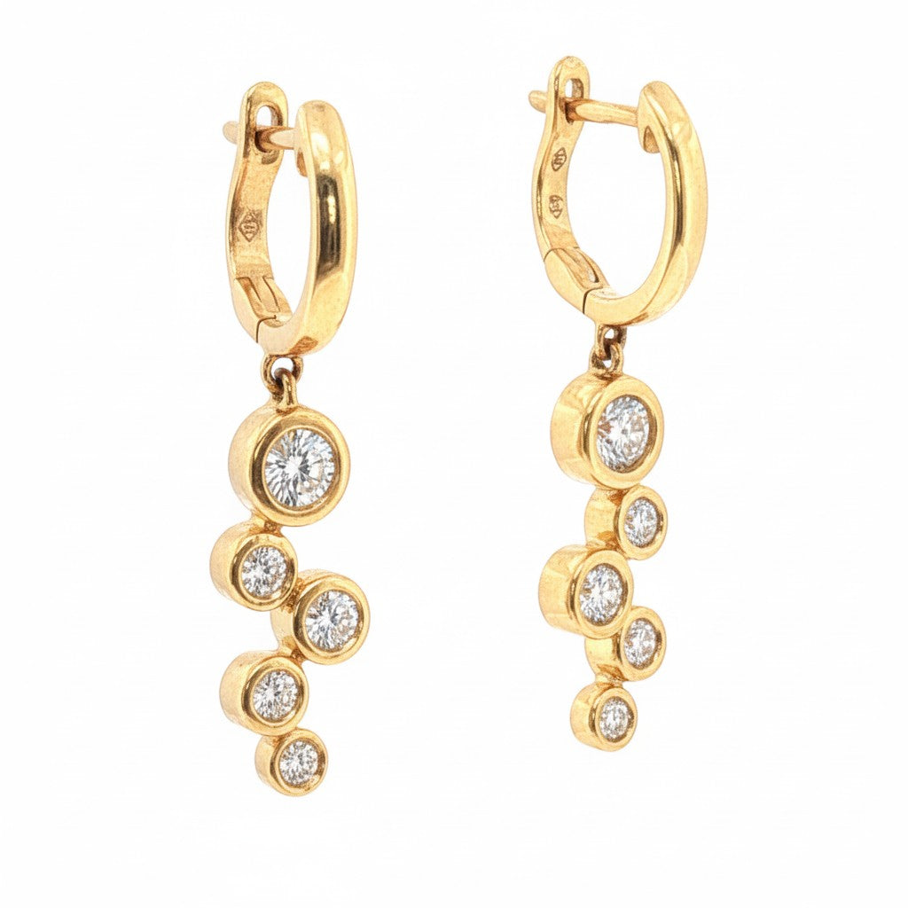 Diamond Bezel Drop Huggie Earrings-Diamond Earrings-Bijoux Village Fine Jewellers