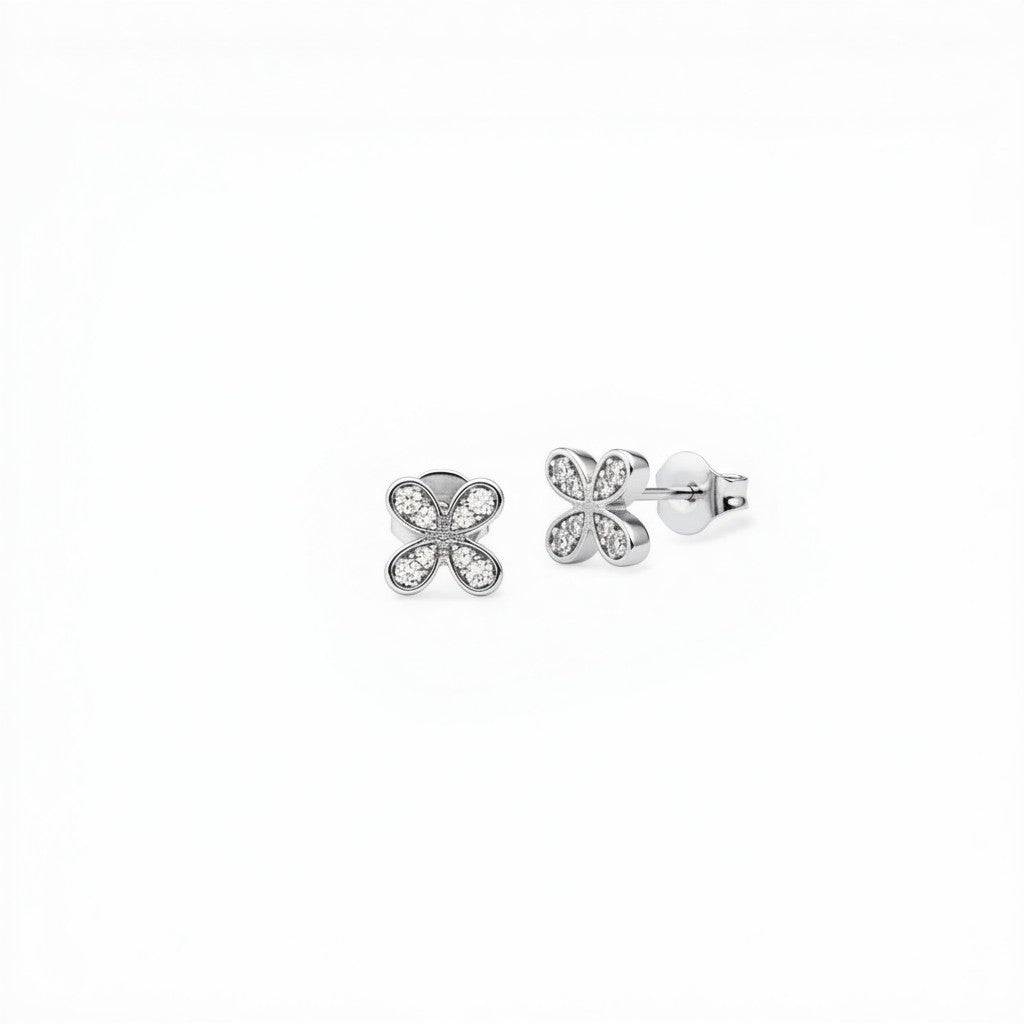 Diamond Flower Stud Earrings-White Gold-Bijoux Village Fine Jewellers