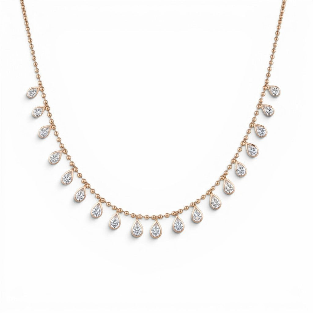 Golden Teardrop Diamond Fringe Necklace-Diamond Necklaces-Bijoux Village Fine Jewellers
