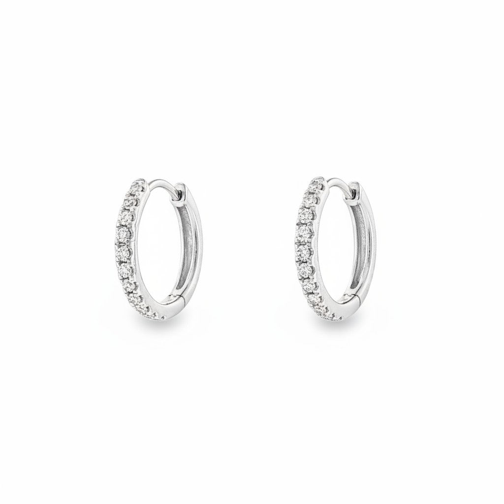 18K White Gold Diamond Mini Hoop Earrings – 0.19 CT-Bijoux Village Fine Jewellers