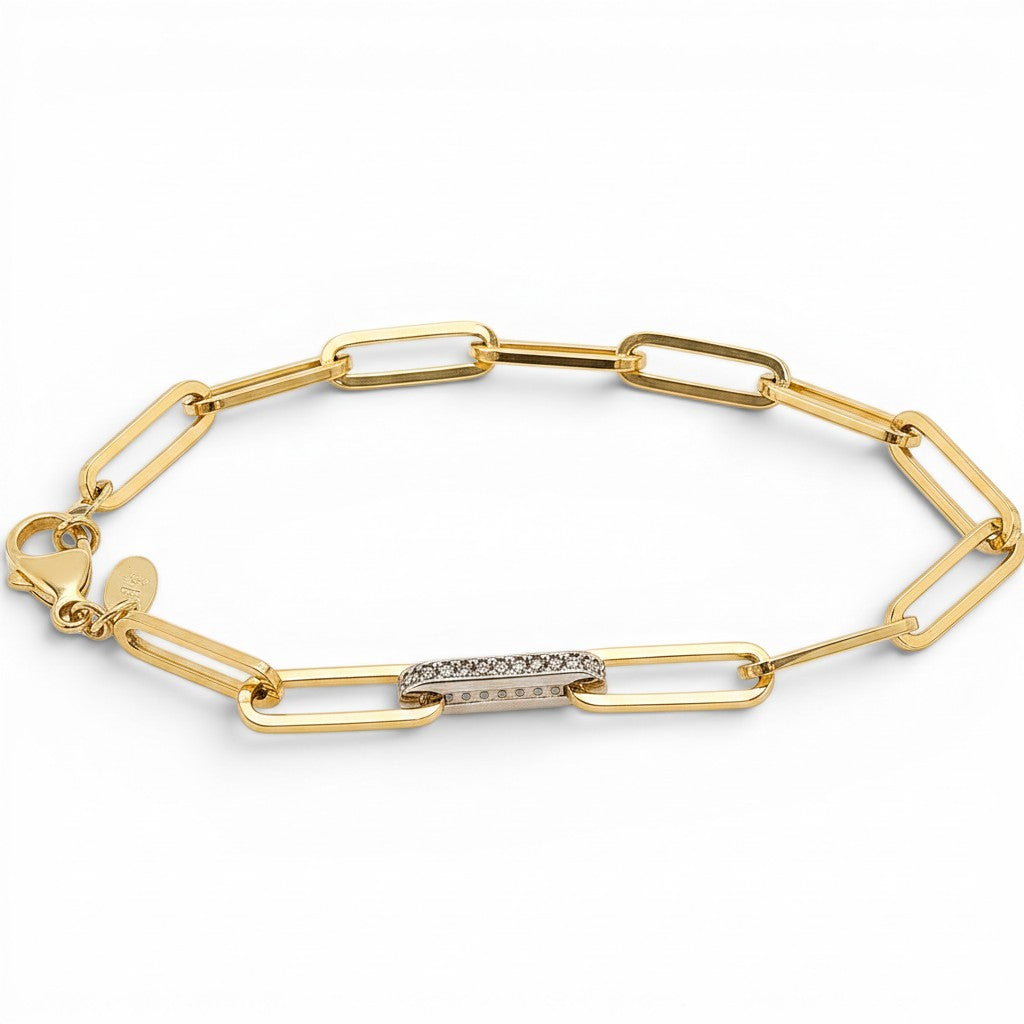 Diamond Accent Italian Link Bracelet in 14K Yellow Gold-Bijoux Village Fine Jewellers