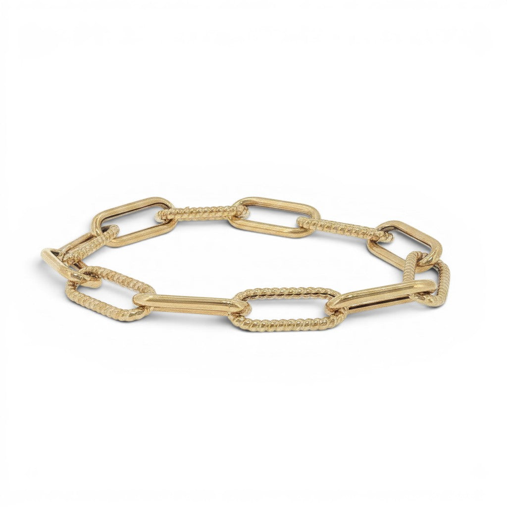 14K Yellow Gold Italian Mixed Link Bracelet-Bijoux Village Fine Jewellers