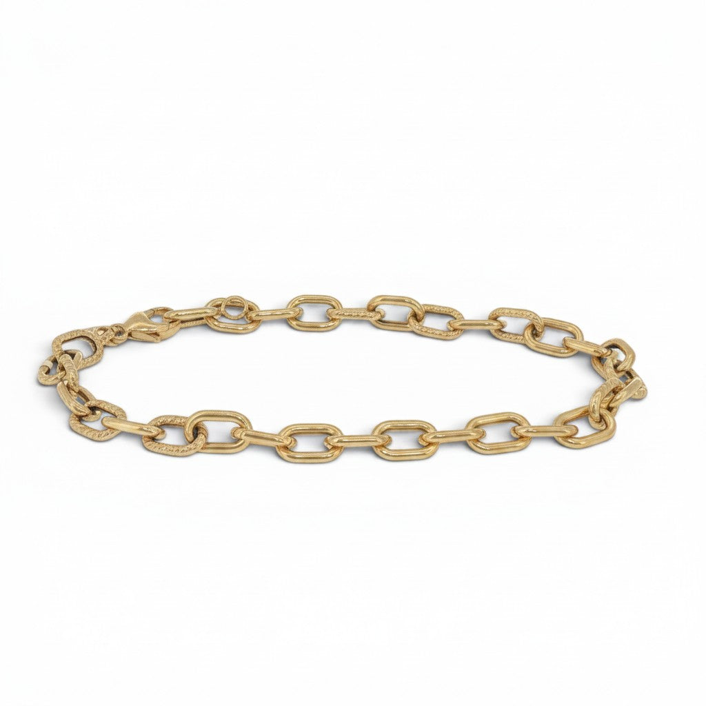 14K Yellow Gold Italian Textured Link Bracelet-14 Karat-Bijoux Village Fine Jewellers