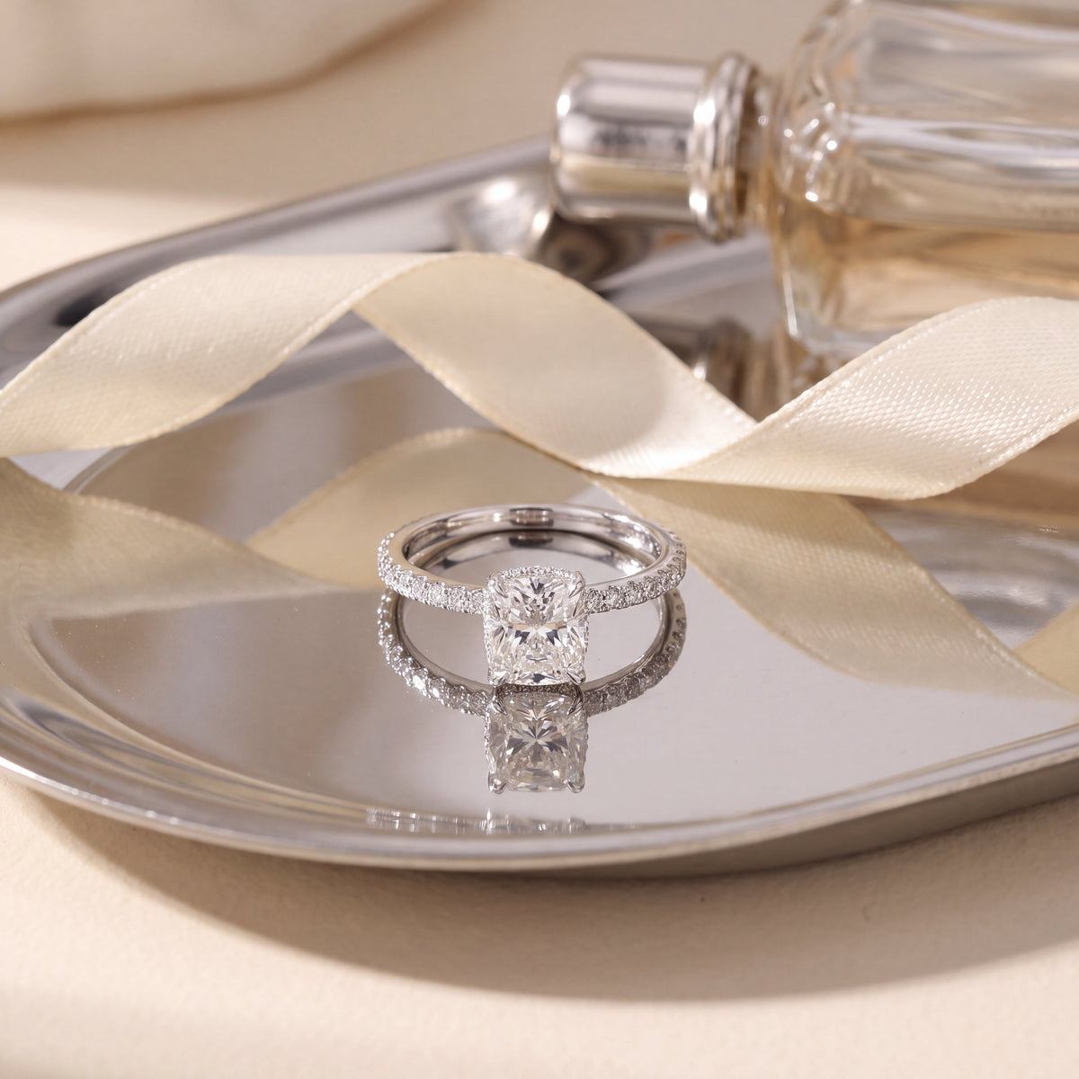 2.02 CT Cushion-Cut Diamond Under-Halo Ring in 18K White Gold-Bijoux Village Fine Jewellers