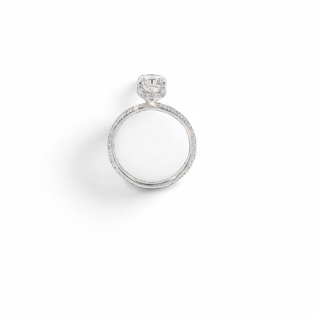 2.02 CT Cushion-Cut Diamond Under-Halo Ring in 18K White Gold-Bijoux Village Fine Jewellers