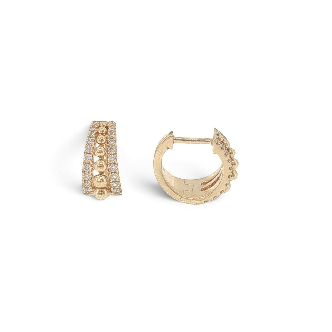 18K Yellow Gold Beaded Natural Diamond Huggie Hoops – 0.22 CTW-Bijoux Village Fine Jewellers