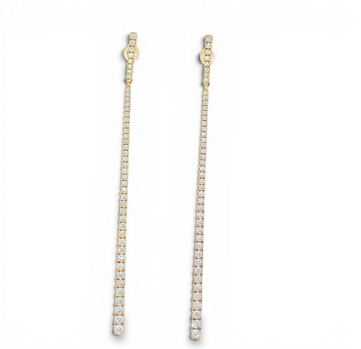 Pencil-Thin Diamond Drop Earrings – 18K Yellow Gold | 1.00ct Natural Diamonds-Bijoux Village Fine Jewellers