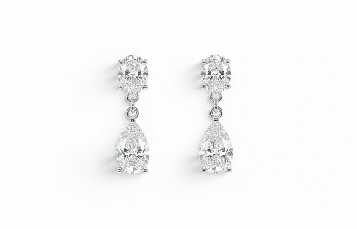 Round & Pear Diamond Drop Earrings