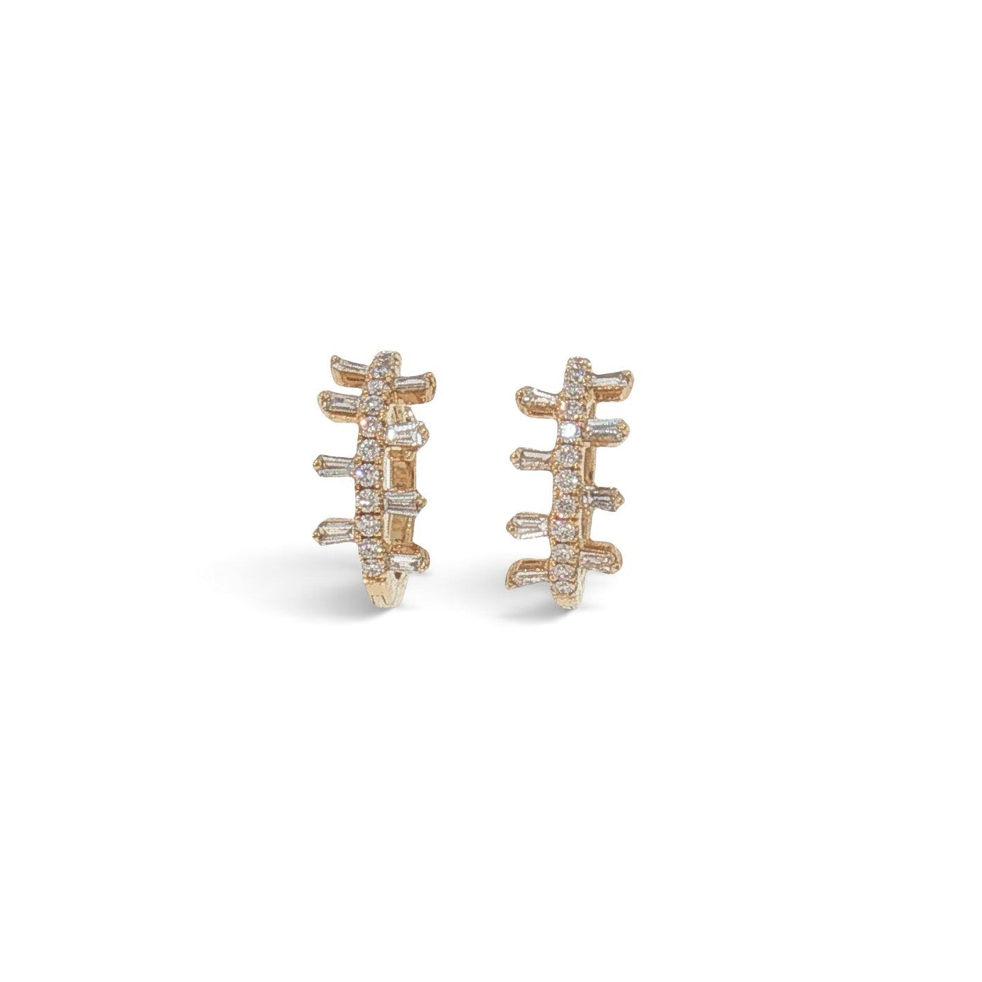 18K Yellow Gold Baguette & Round Natural Diamond Huggie Hoops – 0.37 CTs-Bijoux Village Fine Jewellers