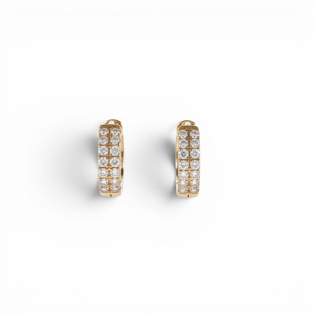 18K Yellow Gold Diamond Pavé Huggie Earrings-Bijoux Village Fine Jewellers