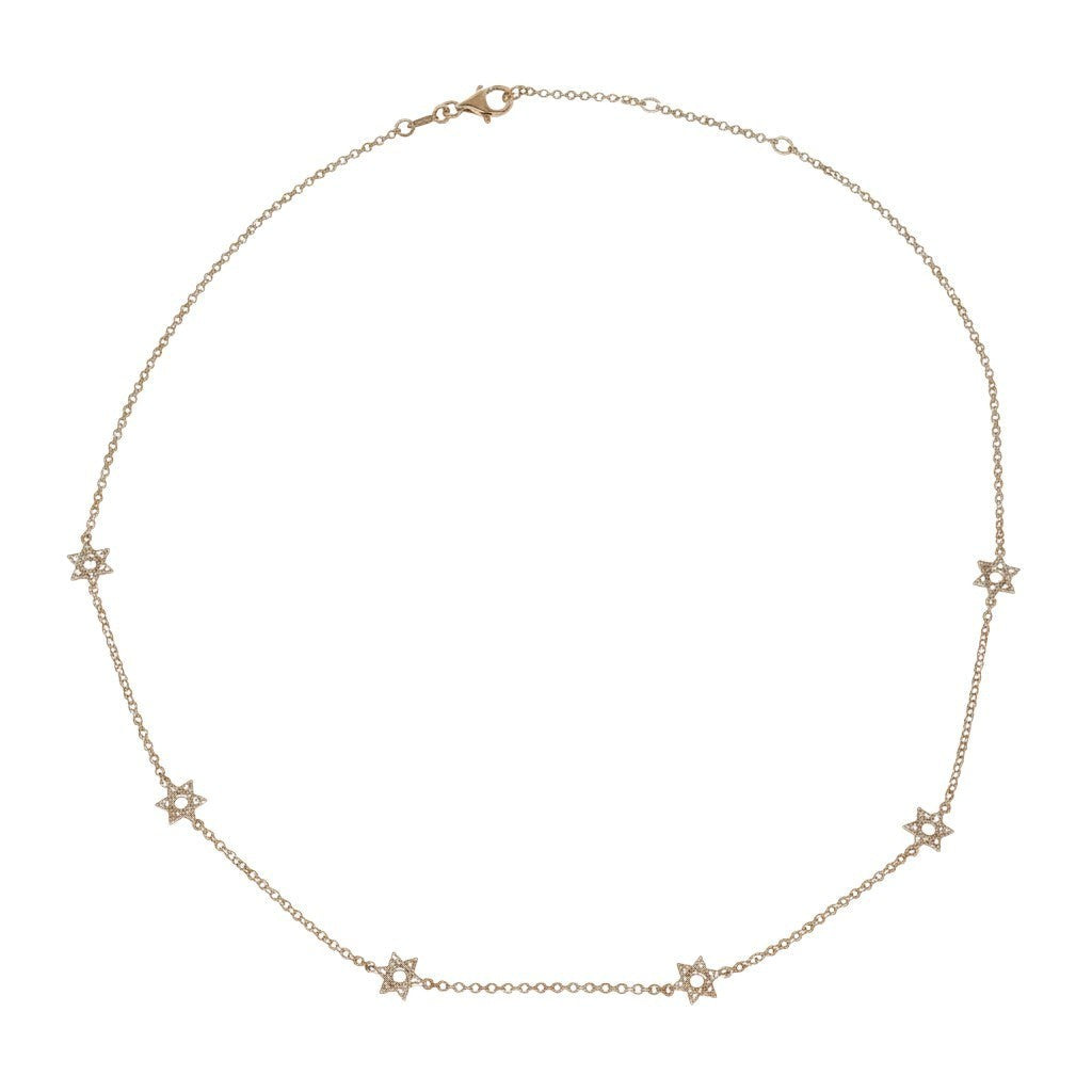 Diamond Star of David Station Necklace in 18K Yellow Gold-Bijoux Village Fine Jewellers