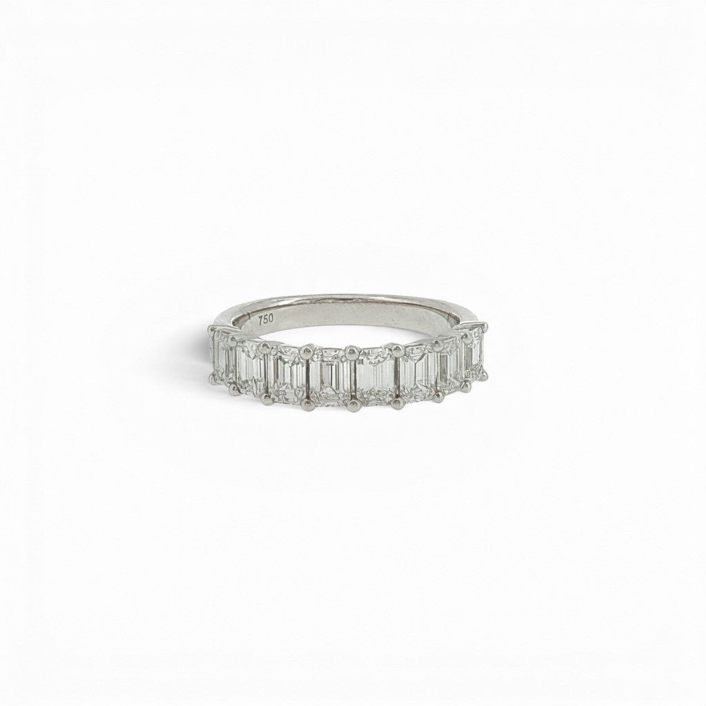 1.60 CTs Natural Emerald Cut Diamond Half Eternity Band in 18K White Gold-Diamond-Bijoux Village Fine Jewellers