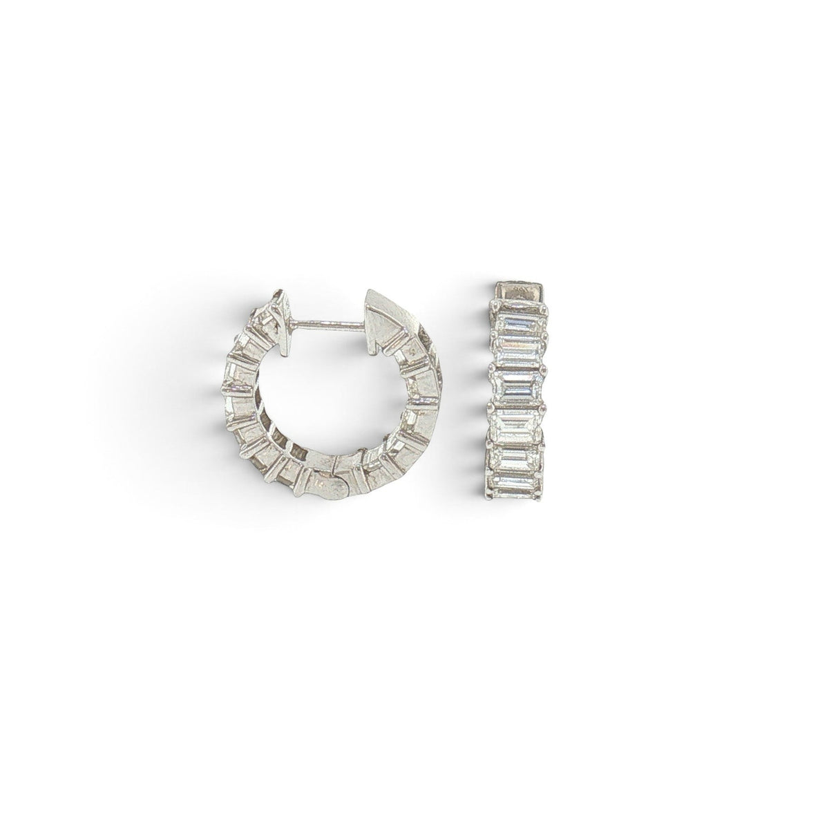 18K White Gold Emerald-Cut Natural Diamond Huggie Hoop Earrings – 4.00 CTW-Bijoux Village Fine Jewellers