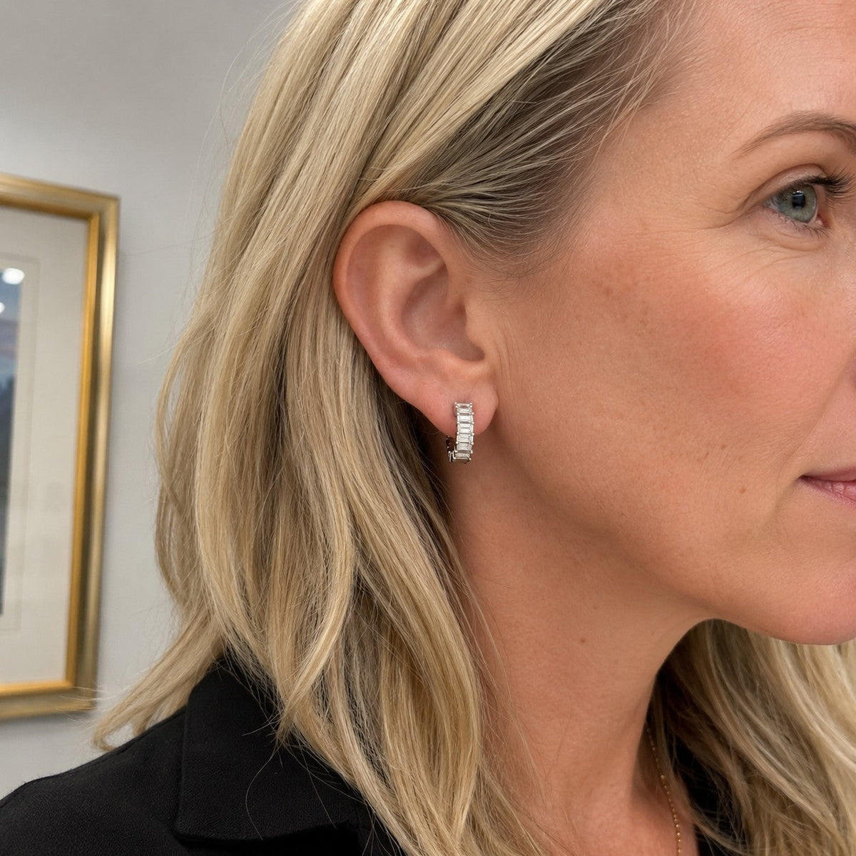 18K White Gold Emerald-Cut Natural Diamond Huggie Hoop Earrings – 4.00 CTW-Bijoux Village Fine Jewellers
