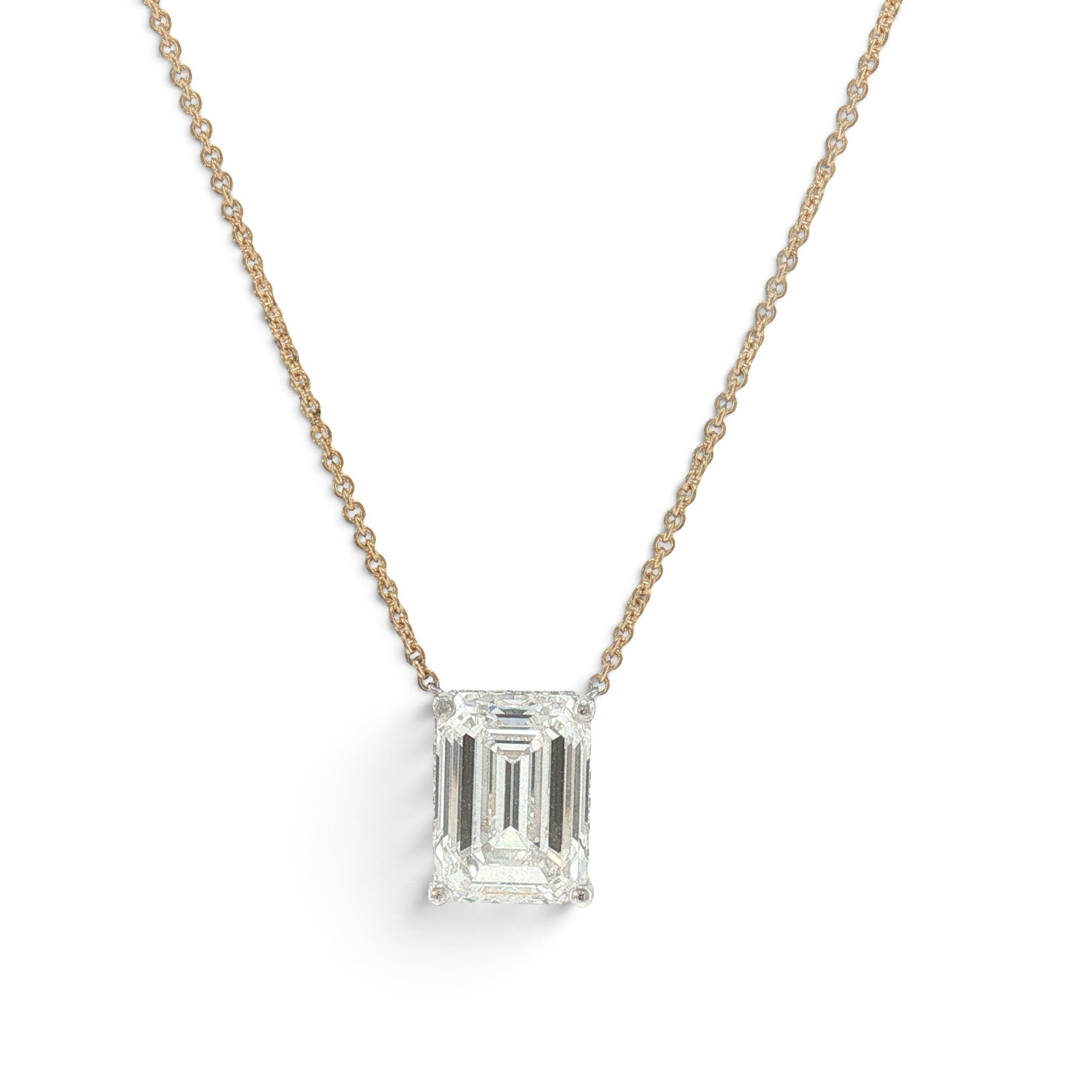 5.04 CT Emerald-Cut Lab-Grown Diamond Hidden Halo Pendant in 18K White & Yellow Gold-Bijoux Village Fine Jewellers