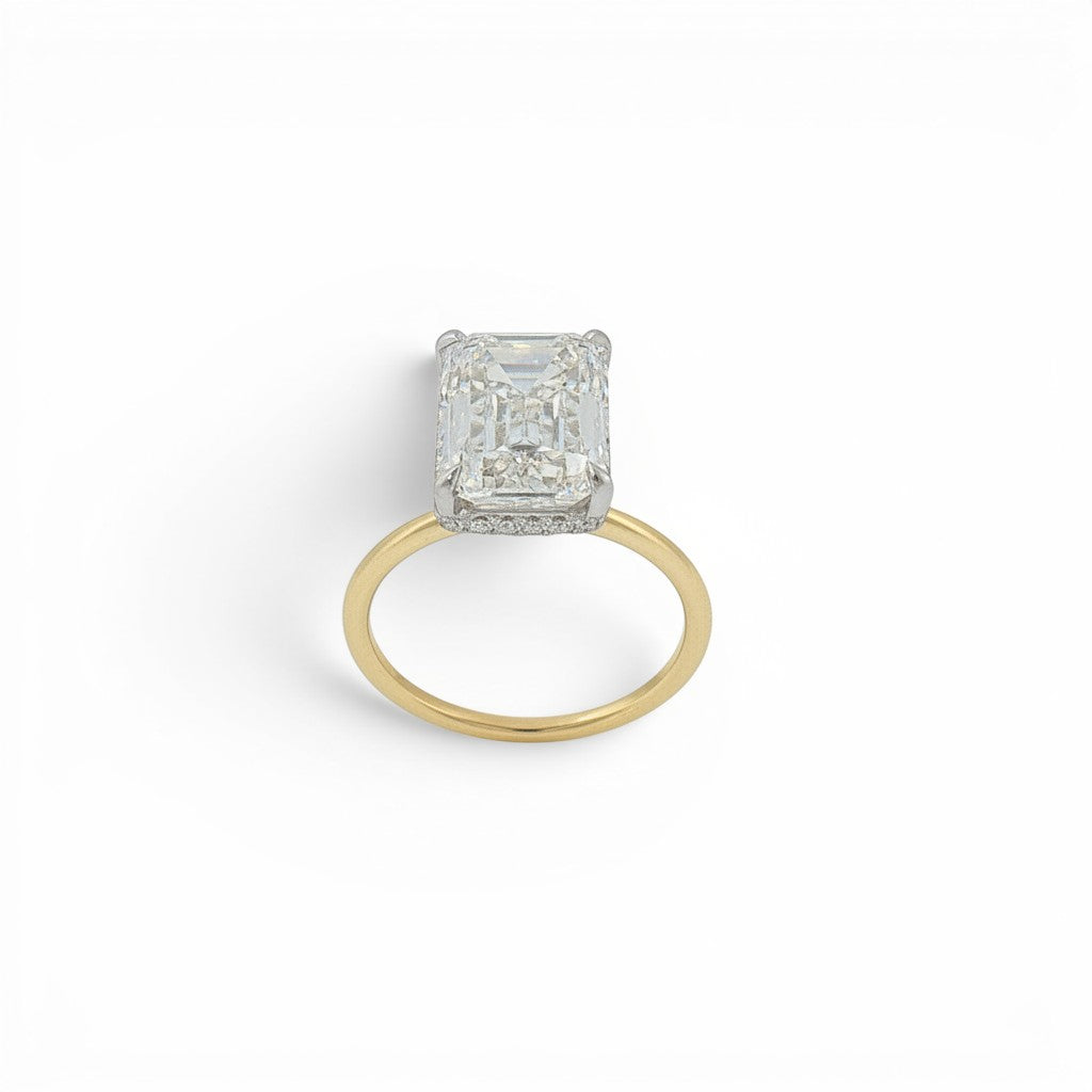 5.08 CT Lab-Grown Emerald Cut Diamond Hidden Halo Engagement Ring in 14K Yellow & White Gold-Bijoux Village Fine Jewellers