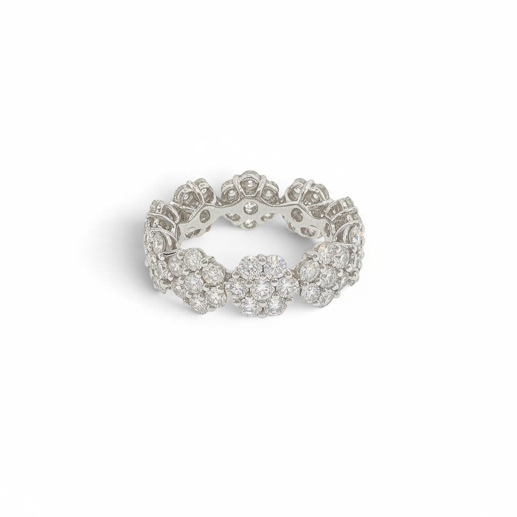 3.50 CTs Natural Diamond Floral Eternity Band in 18K White Gold-Diamond-Bijoux Village Fine Jewellers