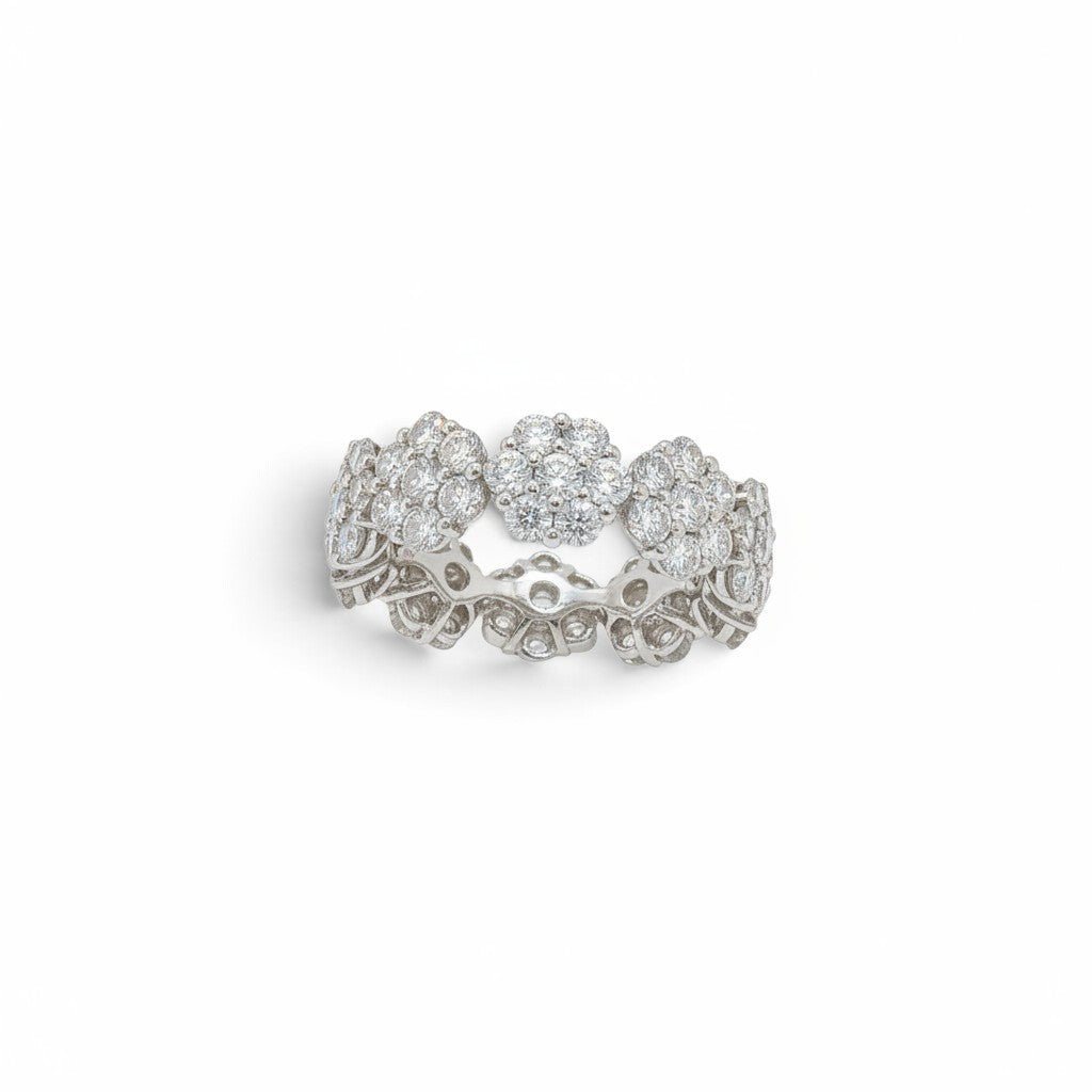 3.50 CTs Natural Diamond Floral Eternity Band in 18K White Gold-Diamond-Bijoux Village Fine Jewellers