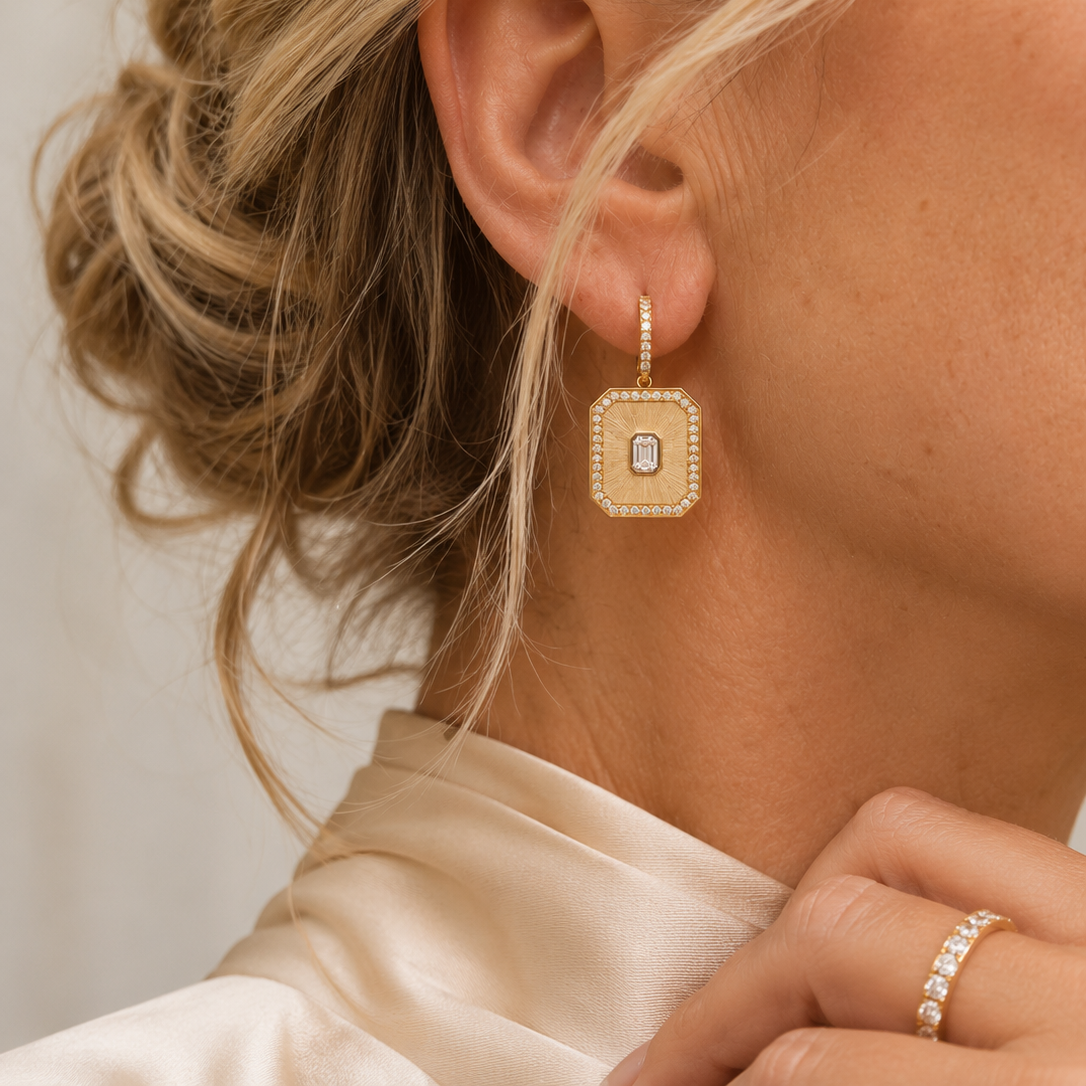 14K Yellow Gold Natural Diamond Huggie Drop Earrings – 1.50 CTs-Bijoux Village Fine Jewellers