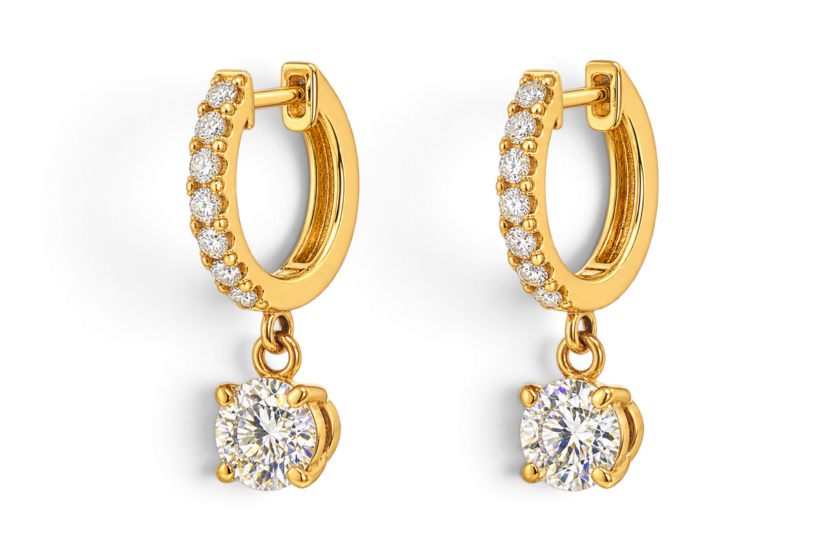 18K Yellow Gold Natural Diamond Huggie &amp; Drop Earrings – 1.20 CTW-Bijoux Village Fine Jewellers
