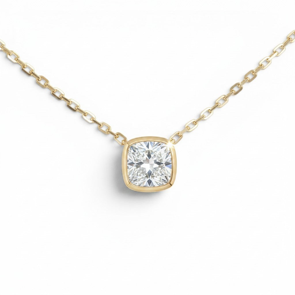 Cushion-Cut Lab-Grown Diamond Solitaire Necklace in 10K Yellow Gold-Bijoux Village Fine Jewellers