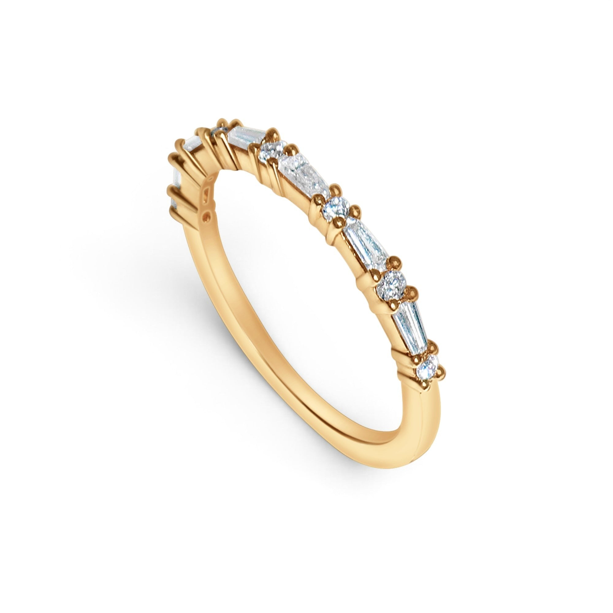 Yellow Gold Baguette & Round Diamond Stacking Band-Bijoux Village Fine Jewellers