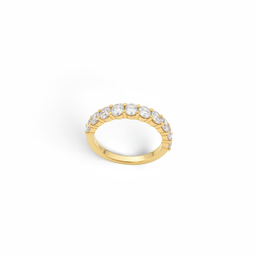 Bijoux Village Fine Jewellers 18K yellow gold band featuring 10 claw-set oval-cut natural diamonds totaling 1.52 CT.