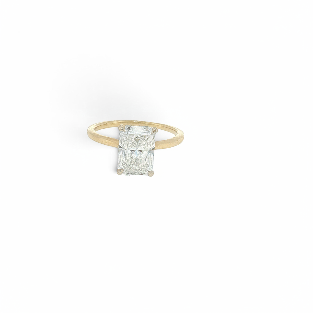 Bijoux Village Fine Jewellers 2.58 CT radiant-cut lab-grown diamond engagement ring set in 18K yellow gold