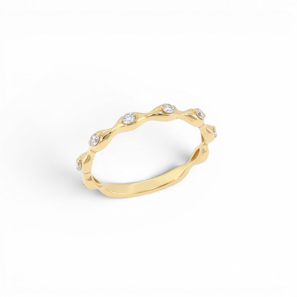 Scalloped Yellow Gold Diamond Stacking Band-Bijoux Village Fine Jewellers