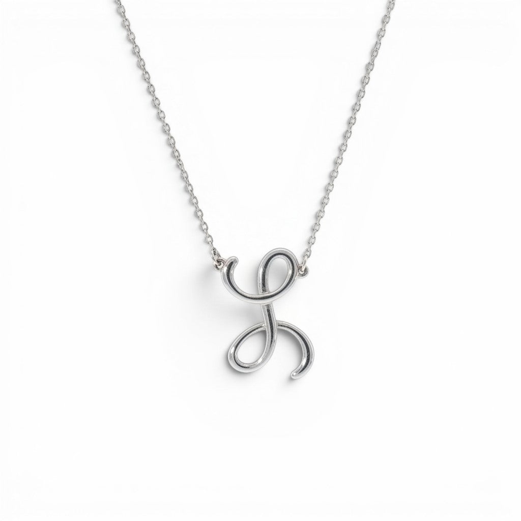 Script Initial Necklace in 14K White Gold-14 Karat-Bijoux Village Fine Jewellers
