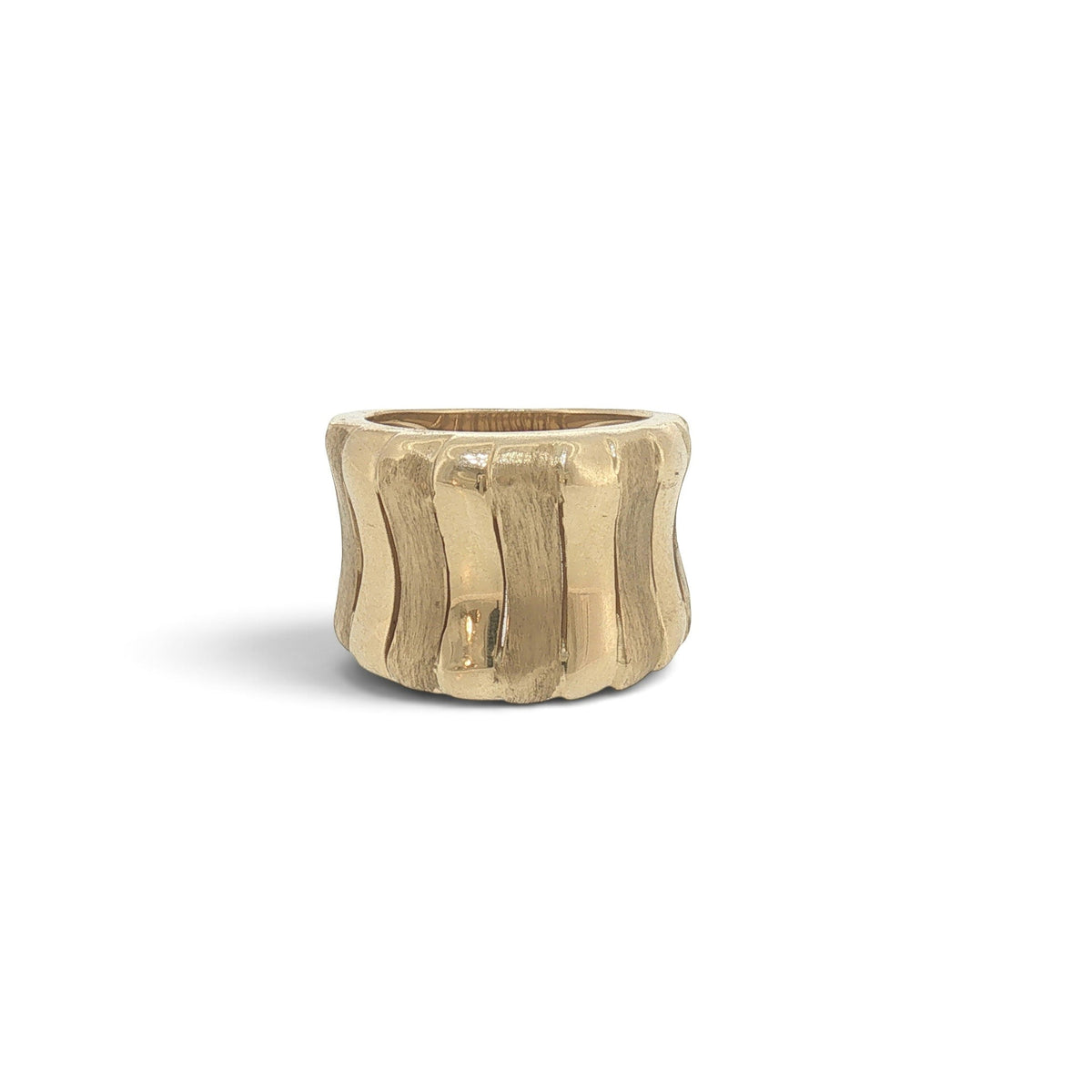 14K Yellow Gold Sculpted Wide Band Ring-Bijoux Village Fine Jewellers