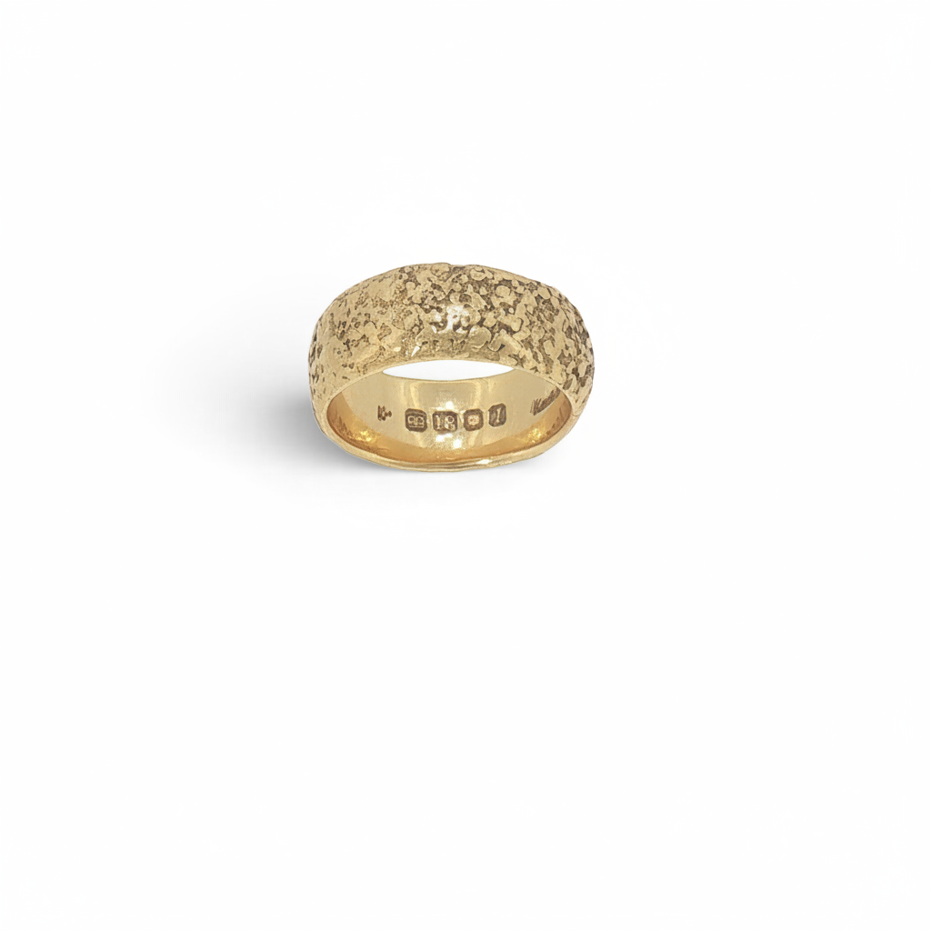 Bijoux Village Fine Jewellers vintage wide band ring in 18K yellow gold with a unique textured finish.