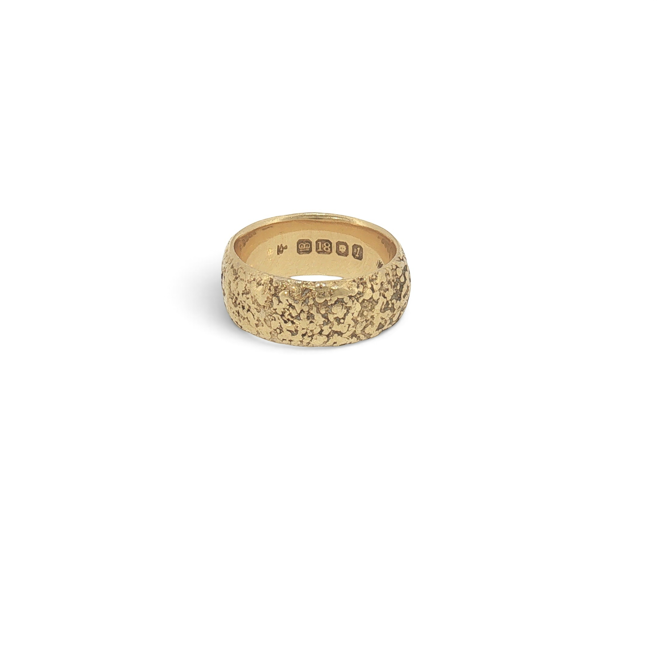 Bijoux Village Fine Jewellers vintage wide band ring in 18K yellow gold with a unique textured finish.