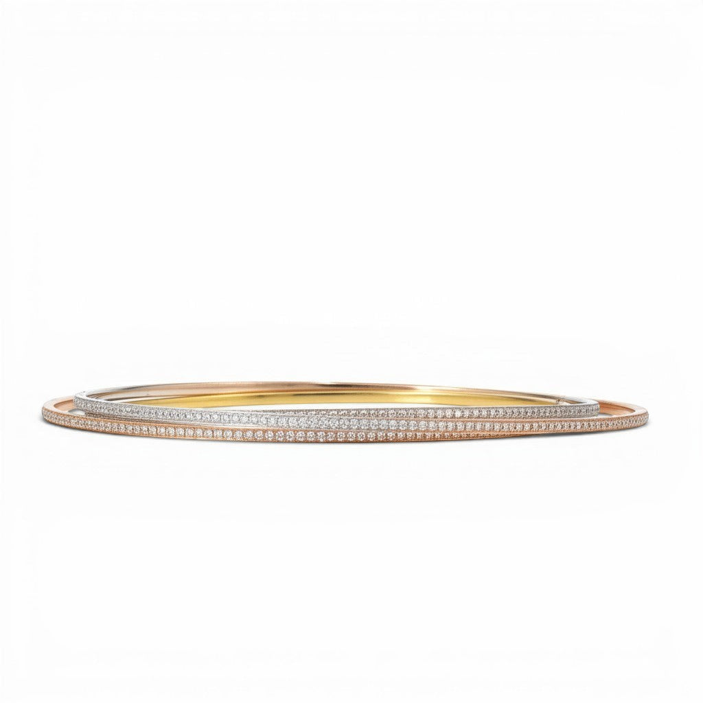Tri-Color Diamond Bangle Set in 18K Gold-Bijoux Village Fine Jewellers