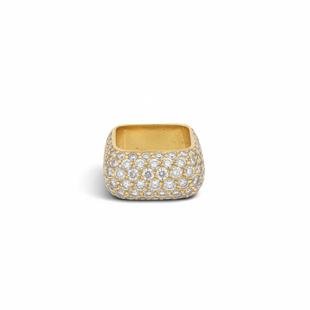 Bijoux Village Fine Jewellers vintage 18K yellow gold statement ring with 3.00 CTs of pavé-set round brilliant diamonds