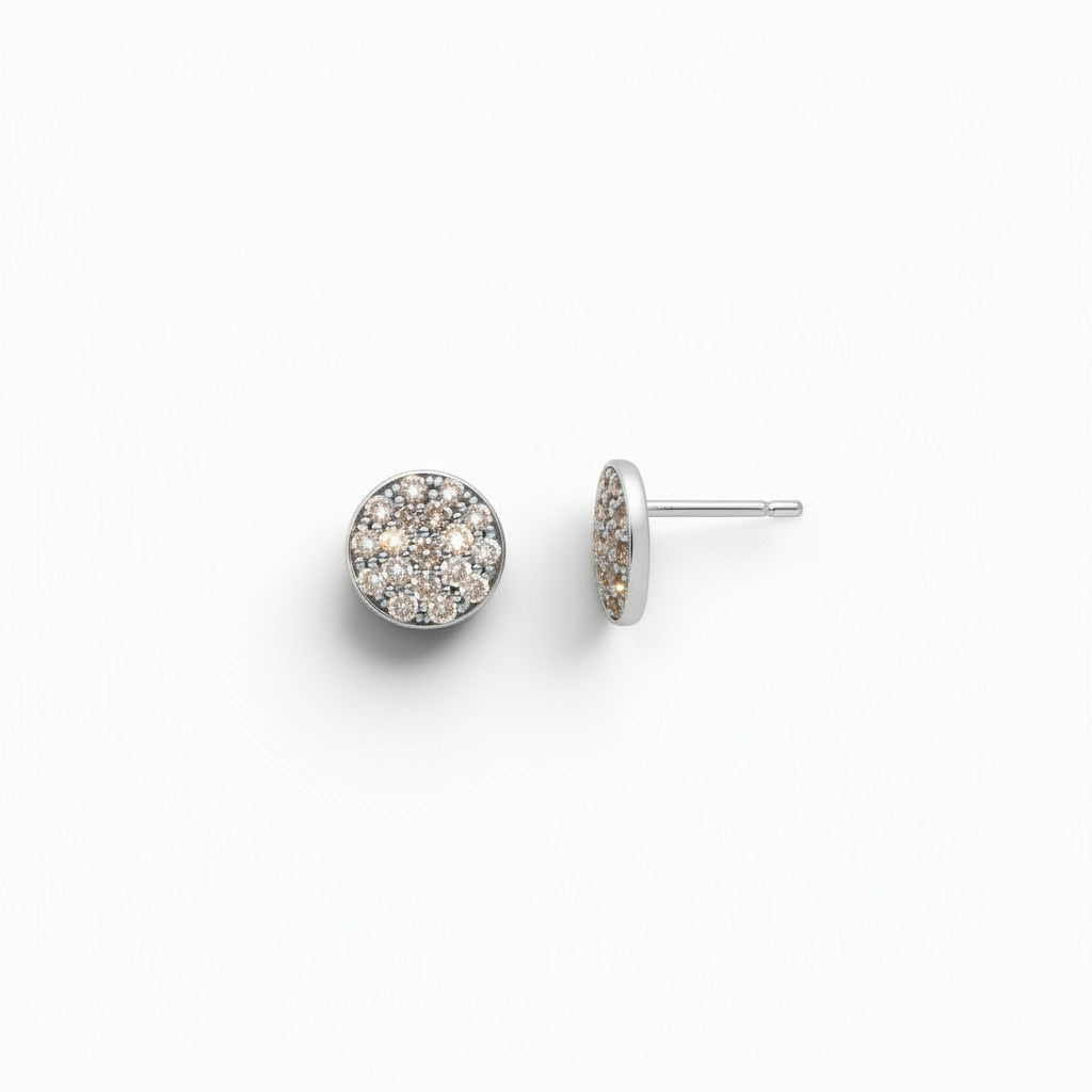 White Gold & Diamond Pave Half Dome Studs-Bijoux Village Fine Jewellers