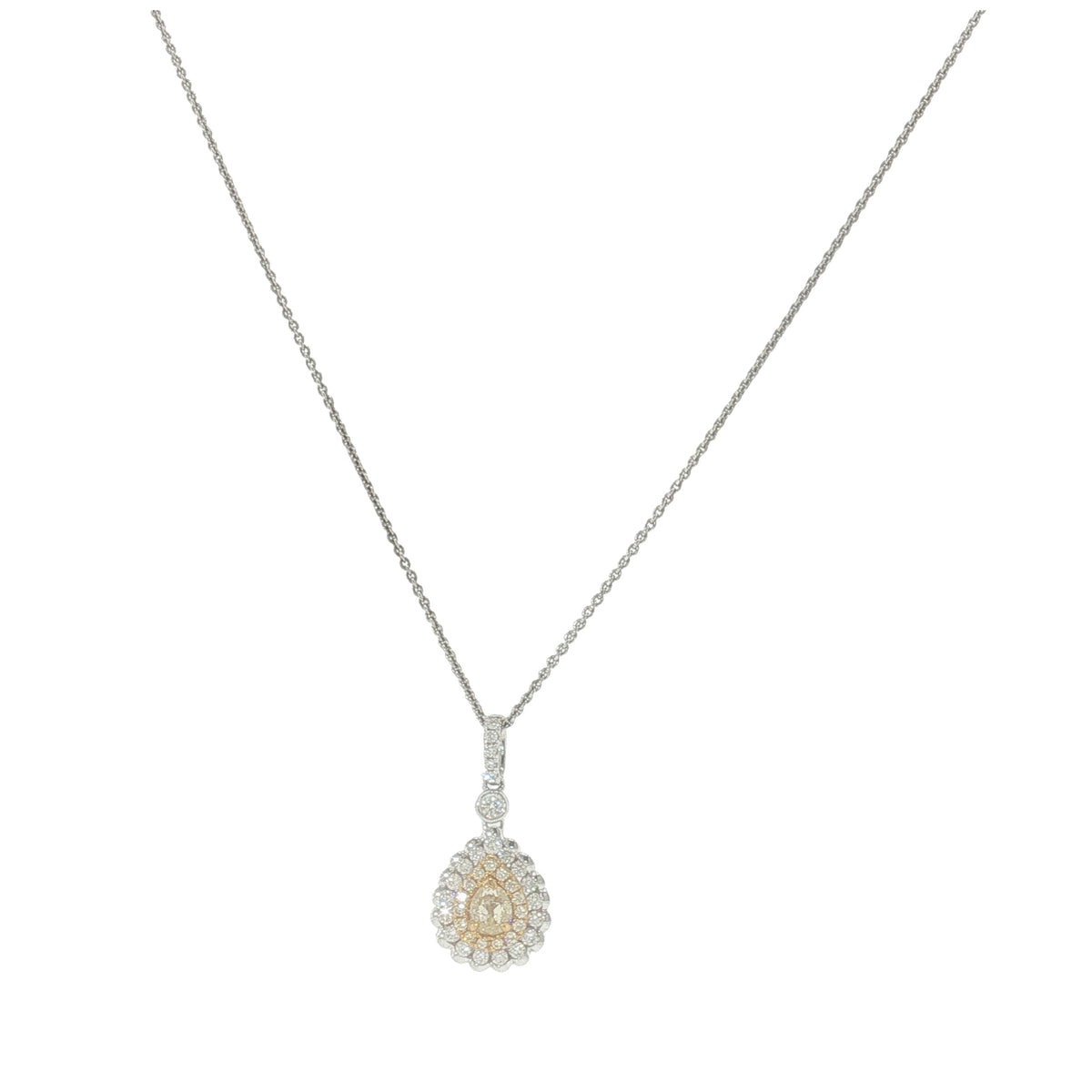 0.35 CT Fancy Yellow Pear-Shaped Diamond Double Halo Pendant Necklace-White Gold-Bijoux Village Fine Jewellers