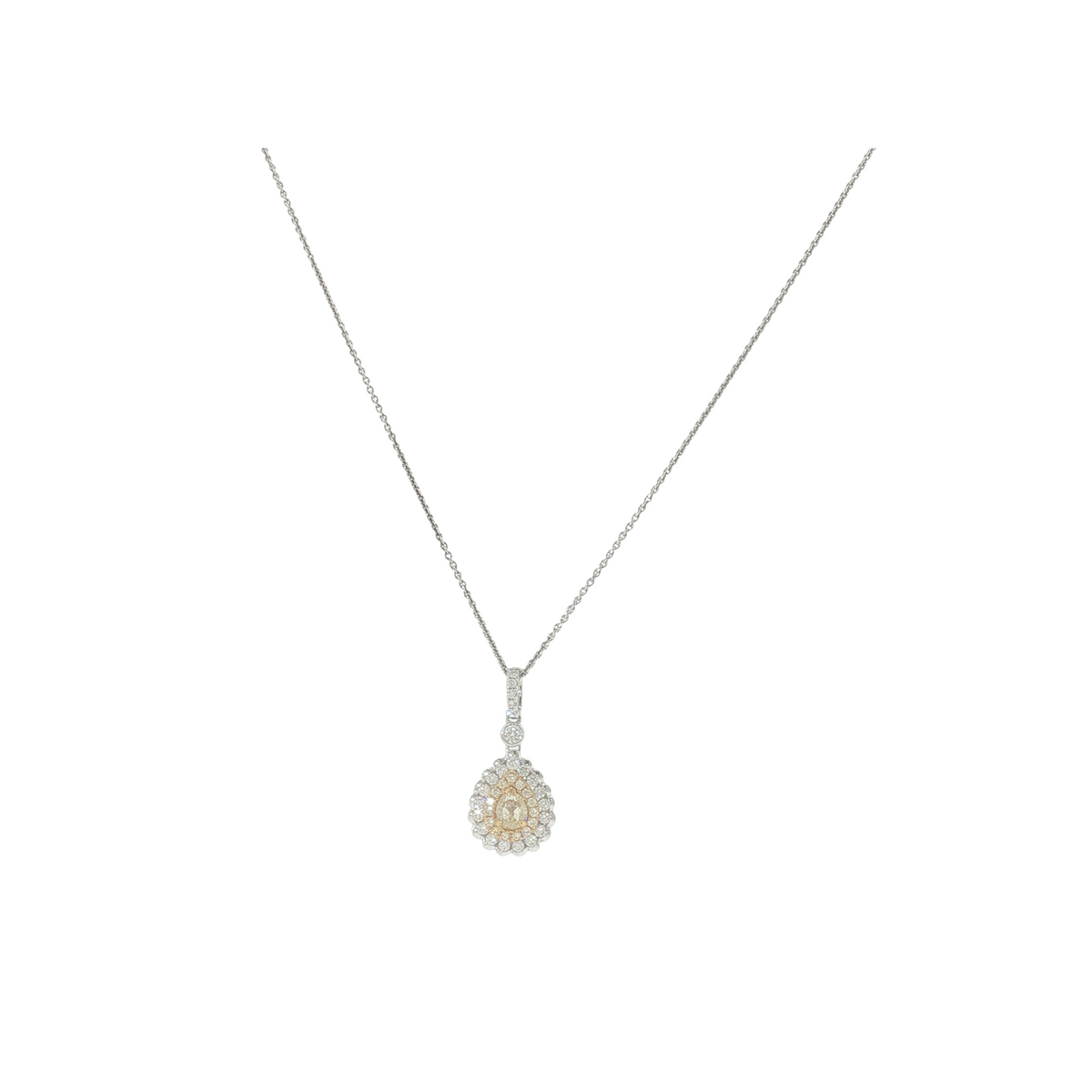 0.35 CT Fancy Yellow Pear-Shaped Diamond Double Halo Pendant Necklace-White Gold-Bijoux Village Fine Jewellers