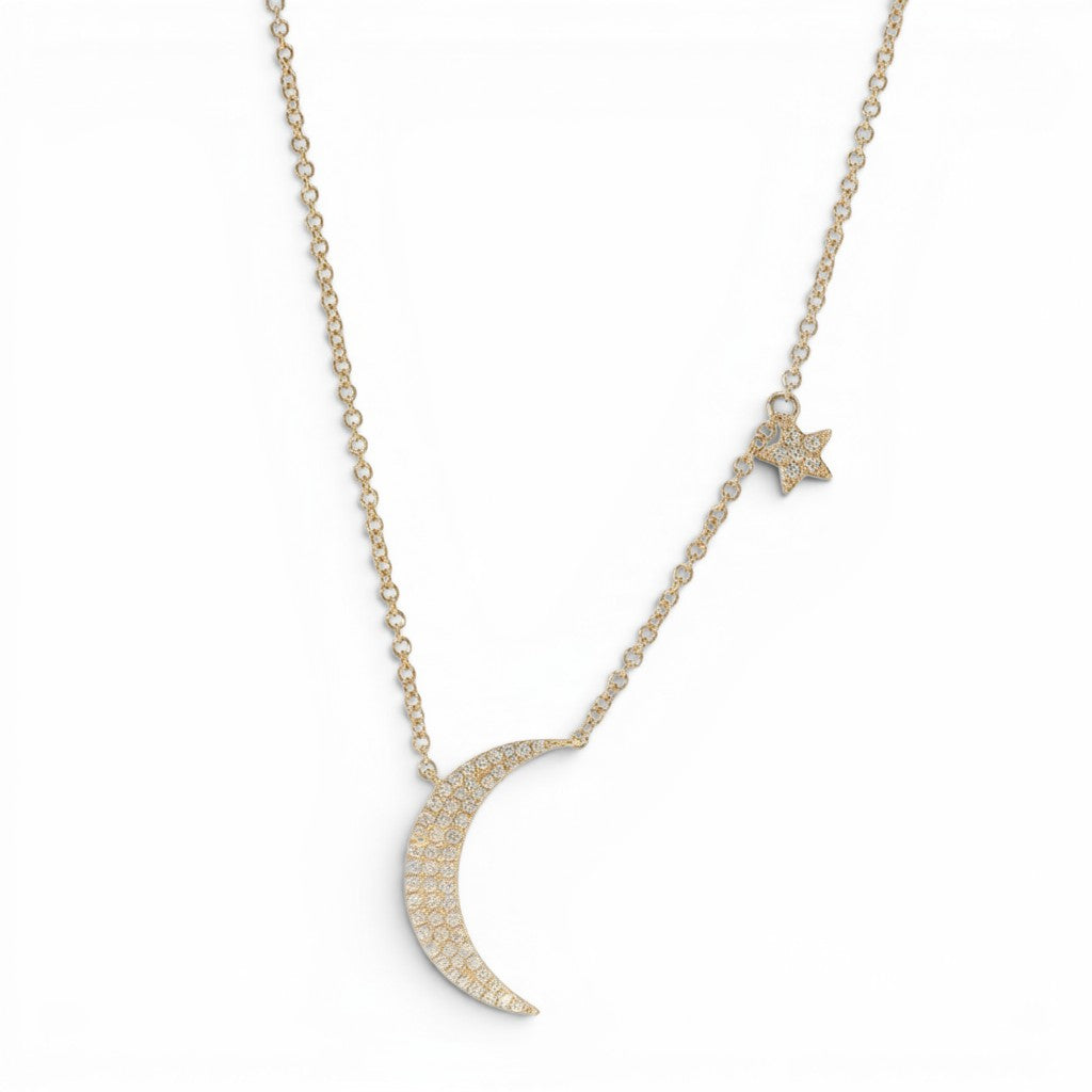Celestial Moon & Star Diamond Necklace-Bijoux Village Fine Jewellers