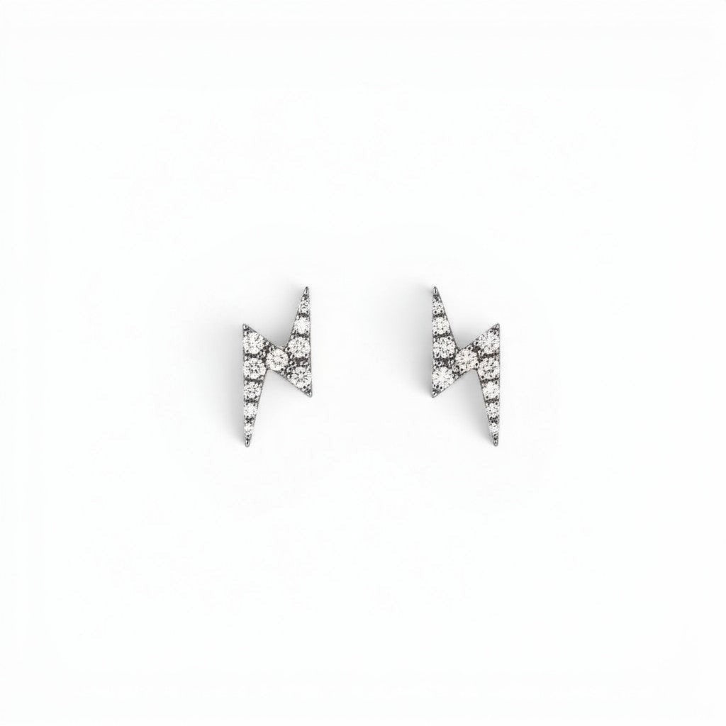 Lightning Bolt Stud Earrings-White Gold-Bijoux Village Fine Jewellers