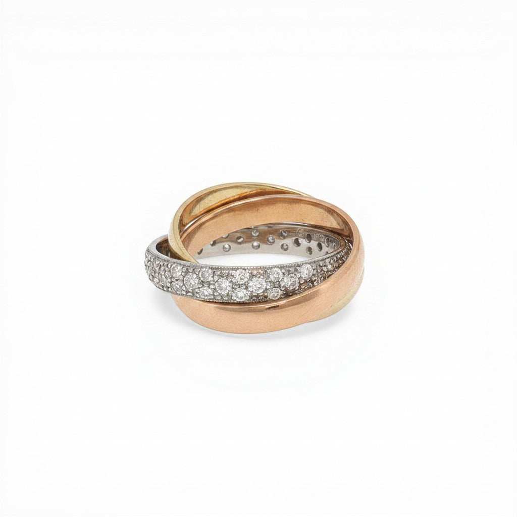 14K Tri-Colour Gold Rolling Ring with 1.0 CT Pavé Diamonds-Bijoux Village Fine Jewellers