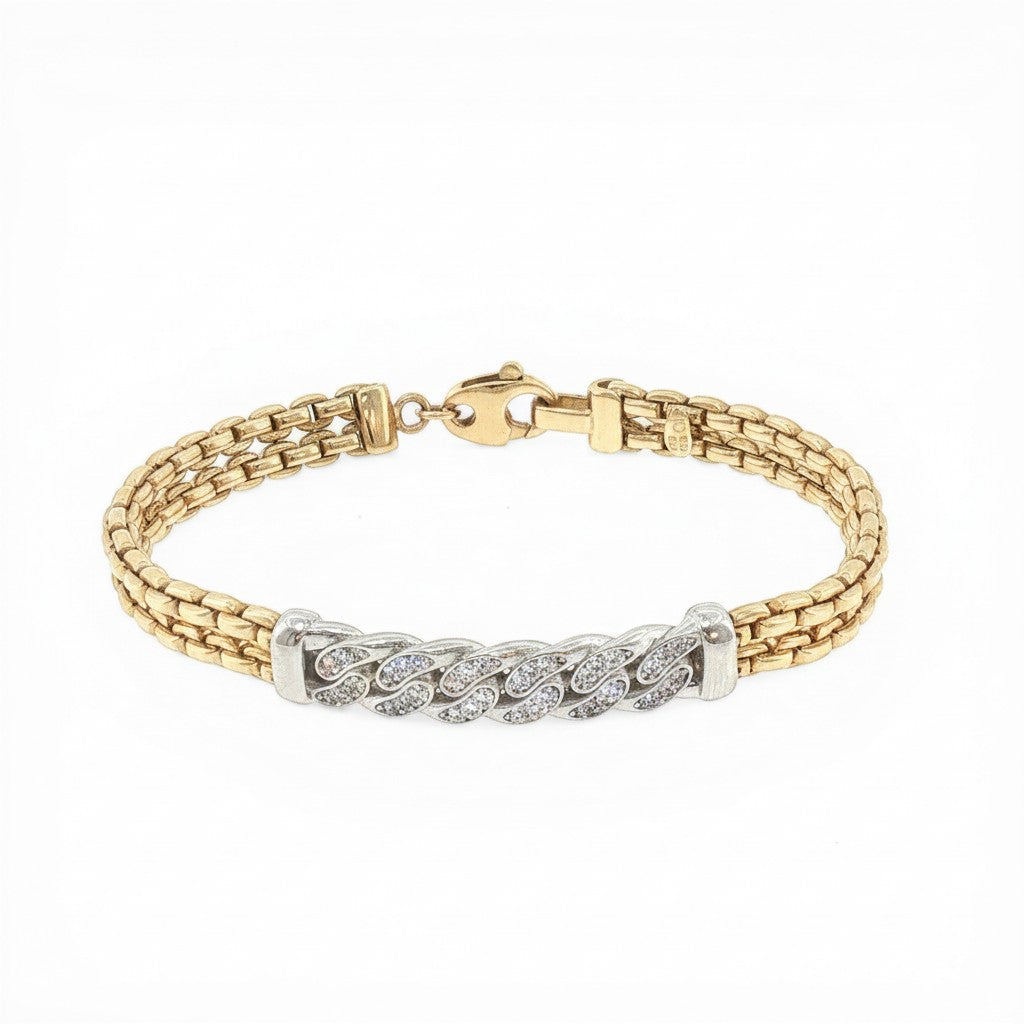 14K Two-Tone Gold Diamond Curb Link ID Bracelet-Bijoux Village Fine Jewellers