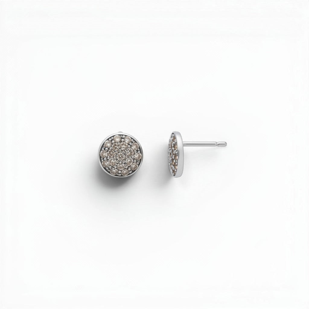 White Gold & Diamond Pave Half Dome Studs-Bijoux Village Fine Jewellers